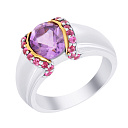 Кольцо из серебра с аметистом, фианитом