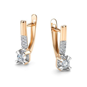 Серьги с английским замком из красного золота с бриллиантом