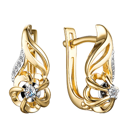 Серьги с английским замком из желтого золота с бриллиантами