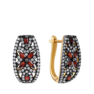 Серьги с гранатом, бриллиантами с английским замком из желтого золота