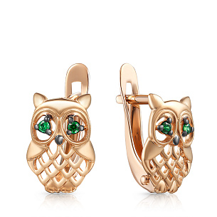 Серьги детские с английским замком из красного золота с фианитом