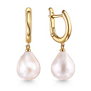 Серьги с английским замком из желтого золота с жемчугом