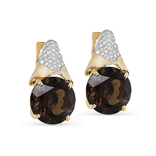 Серьги с английским замком из желтого золота с раухтопазом