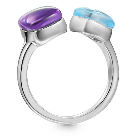 Кольцо из белого золота с аметистом, топазом