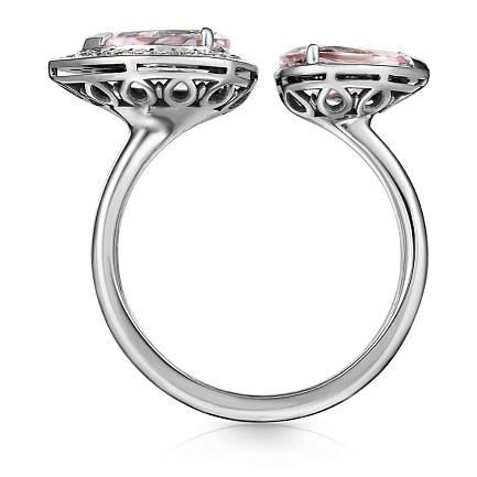 Кольцо из белого золота с бриллиантами, морганитами