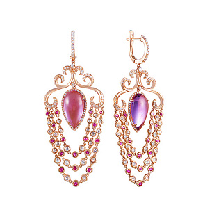 Серьги с английским замком из красного золота с сапфиром