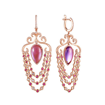 Серьги с английским замком из красного золота с бриллиантами