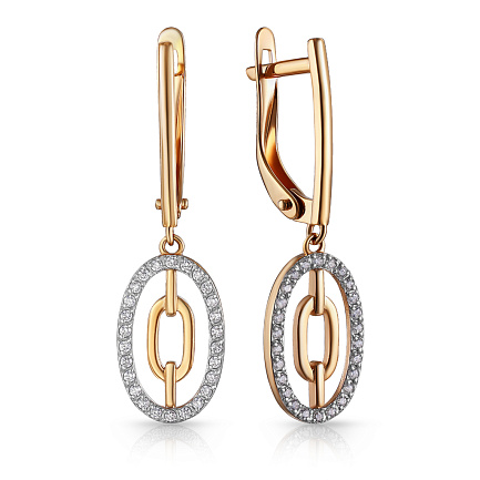 Серьги с английским замком из красного золота с фианитом