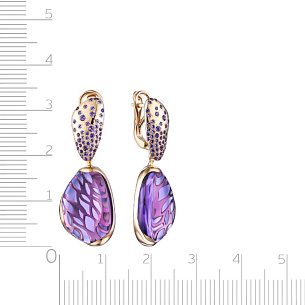 Серьги с английским замком из желтого золота с аметистом