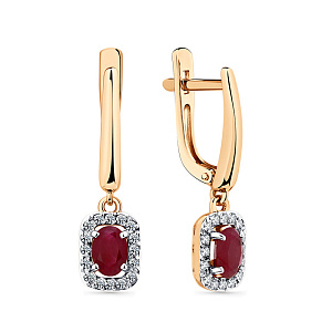 Серьги с английским замком из красного золота с бриллиантами