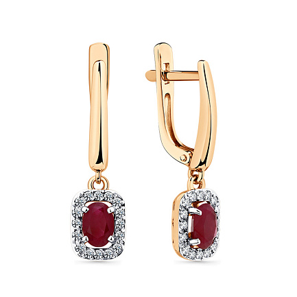 Серьги с английским замком из красного золота с бриллиантами