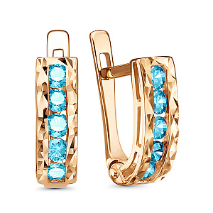 Серьги с английским замком из красного золота с фианитами