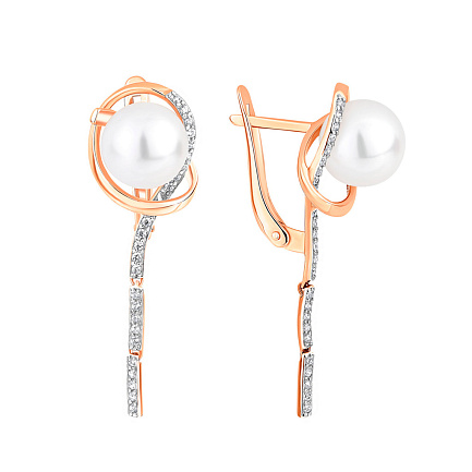 Серьги с английским замком из красного золота с жемчугом