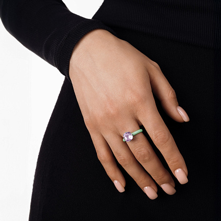 Кольцо из серебра с кварцем, эмалью