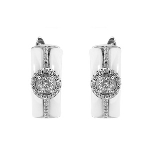 Серьги с английским замком из серебра с керамиками, фианитами