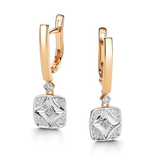 Серьги с английским замком из красного золота с бриллиантом