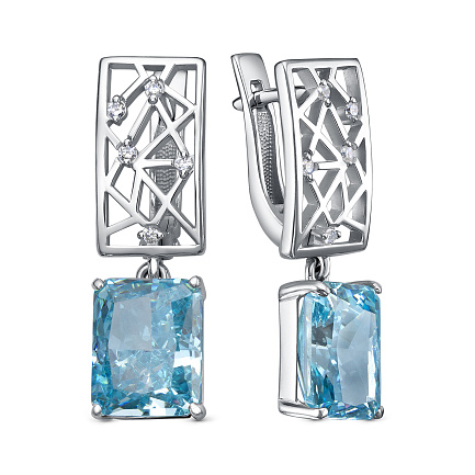 Серьги с английским замком из серебра с бриллиантами