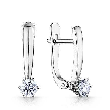 Серьги с английским замком из белого золота с бриллиантами