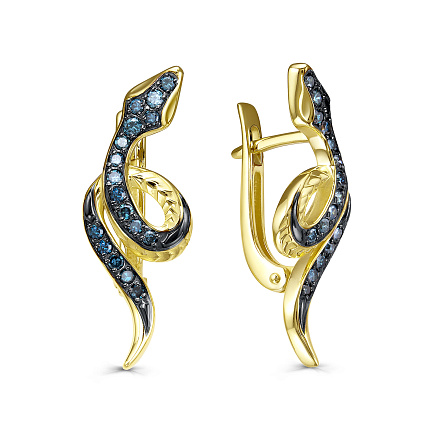 Серьги с английским замком из желтого золота с бриллиантами