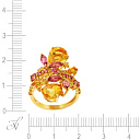 Кольцо из желтого золота с родолитами, сапфирами