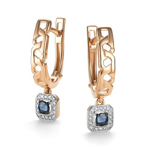 Серьги с английским замком из красного золота с бриллиантом