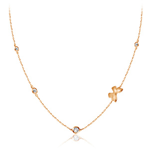 Колье из красного золота с фианитом, плетение якорное