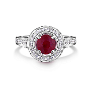 Кольцо из белого золота с бриллиантами, рубином