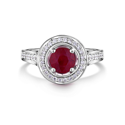 Кольцо из белого золота с бриллиантами, рубином