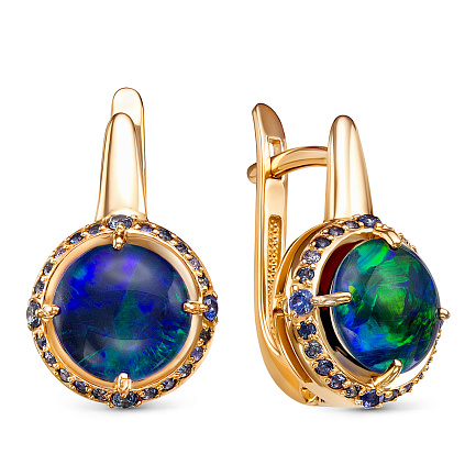 Серьги из красного золота с опалами, сапфирами