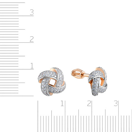 Пусеты из красного золота с фианитом