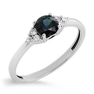 Кольцо из белого золота с бриллиантами, сапфиром