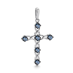 Крест из белого золота с сапфиром