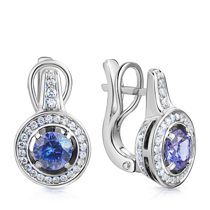 Серьги с английским замком из белого золота с бриллиантами