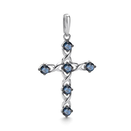 Крест из белого золота с сапфирами