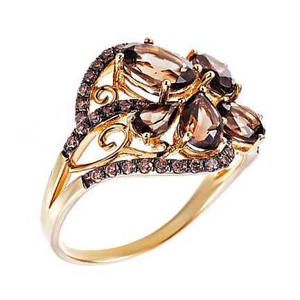 Кольцо из желтого золота с бриллиантами, раухтопазами