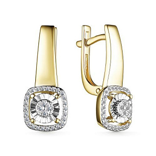 Серьги с английским замком из желтого золота с бриллиантом