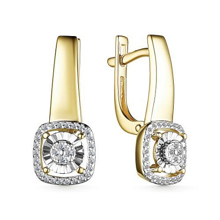 Серьги с английским замком из желтого золота с бриллиантами