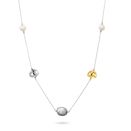 Колье из серебра с жемчугом, фианитами