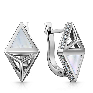 Серьги с английским замком из белого золота с перламутром и бриллиантами