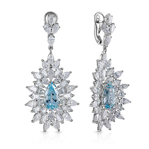 Серьги с английским замком из белого золота с бриллиантами и аквамаринами