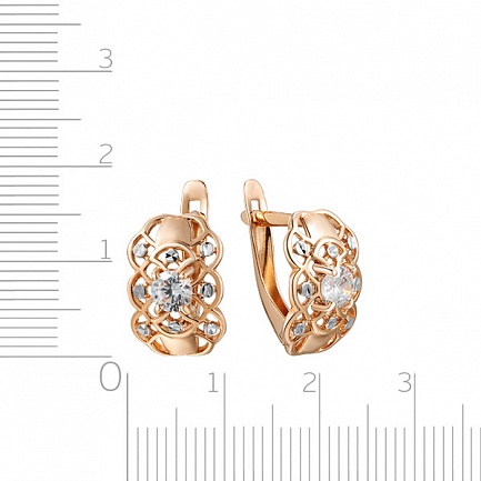 Серьги с английским замком из красного золота с фианитом