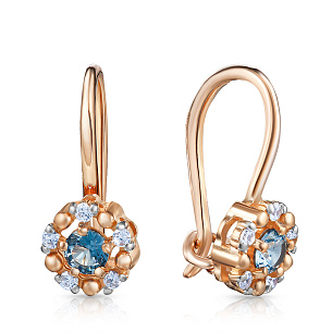 Серьги детские с французским замком из красного золота с фианитом