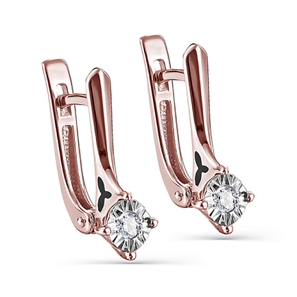 Серьги с английским замком из красного золота с бриллиантами