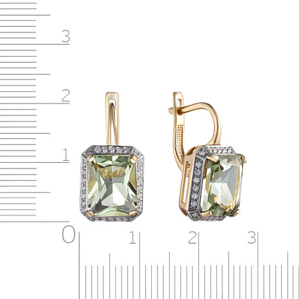 Серьги с английским замком из желтого золота с фианитом