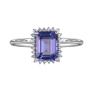 Кольцо из белого золота с бриллиантами, танзанитом