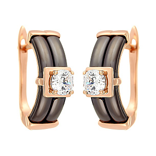 Серьги с английским замком из серебра с керамиками и циркониями