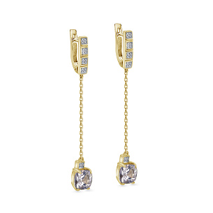 Серьги с английским замком из желтого золота с кварцем