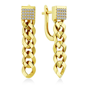 Серьги из желтого золота с фианитом