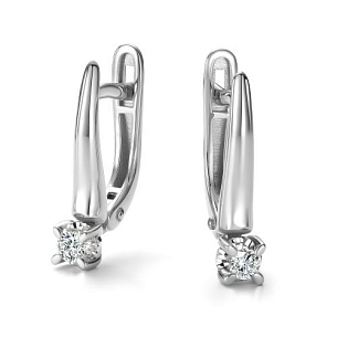 Серьги с английским замком из белого золота с бриллиантом