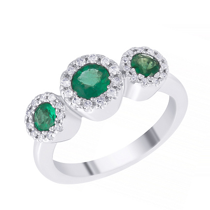Кольцо из белого золота с бриллиантами, изумрудами